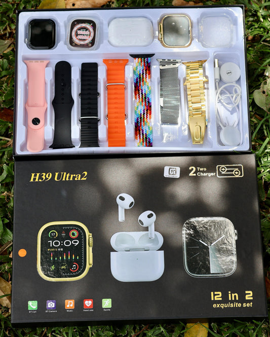 H39 ULTRA SERIE 9: 2 RELOJES INTELIGENTES + AUDÍFONOS + 8 MANILLAS + 2 PROTECTORES